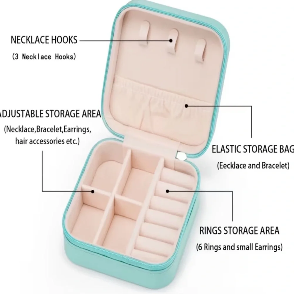 New Compact Travel Jewelry Case Ring Necklace Bracelet Storage - Tiffany Blue
